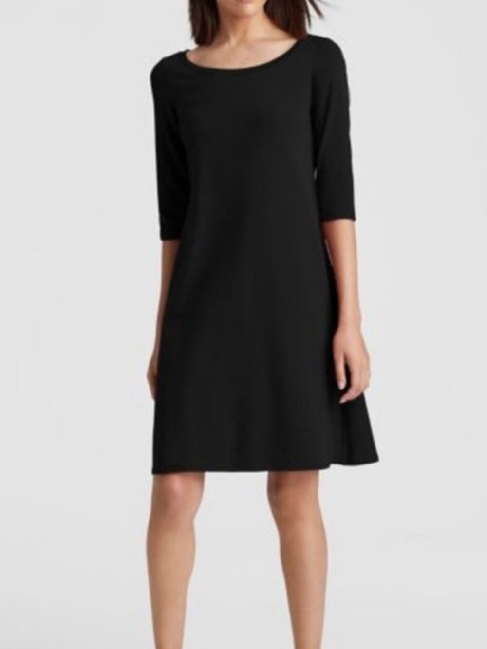 Eileen Fisher M viscose Classic Black 3/4 Sleeve Swing Dress - Women's